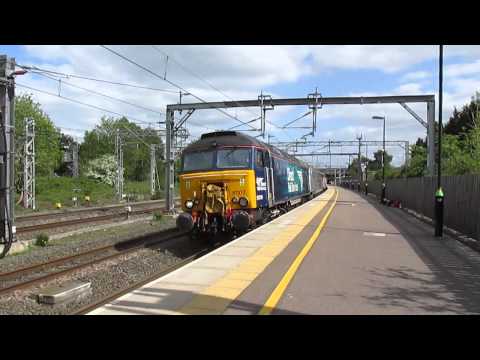 DRS Mini Convoy of 3 locos speed past Lichfield T.V. with tones. 16/5/15.