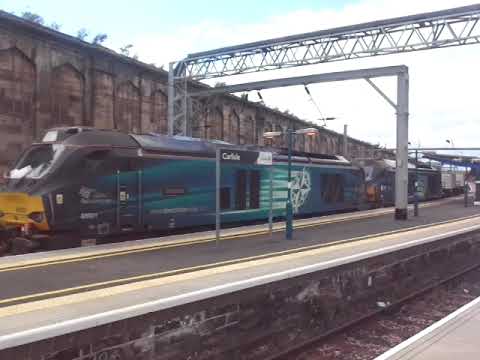 The x2 Class 68 DRS Nos.68001+68004 with x2 FNA-D Nuclear Flask Wagons was passing at Carlisle.