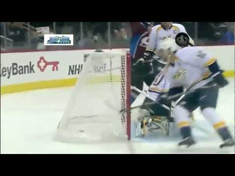 Nashville Predators Goalie Kicks in Puck for a Goal vs Colorado Avalanche 2/18/13