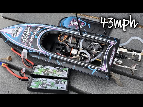 Lipo Comparison & Speed Test 18" Proboat Recoil 2 Upgraded Propeller Stock Electronics