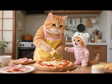 Rothaariges Kätzchen träumt von Pizza – Mama Katzens warme Aktion 🍕🐾💖 | Lustige Katzenvideos