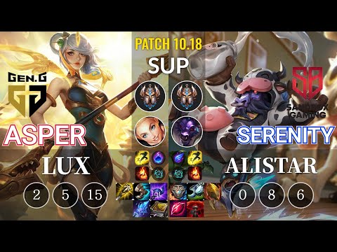 GEN Asper Lux vs SB Serenity Alistar Sup - KR Patch 10.18