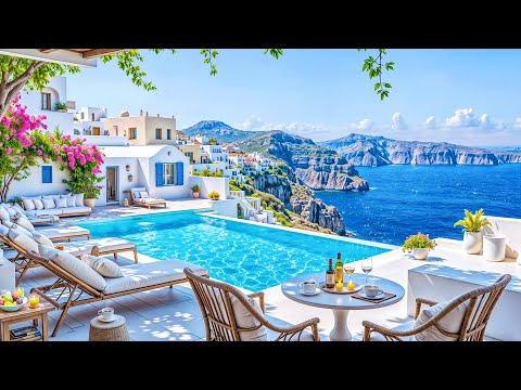 🌊 Morning Santorini Seaside Ambience with Melodic Bossa Nova Guitar & Calm Waves Sound to Unwind
