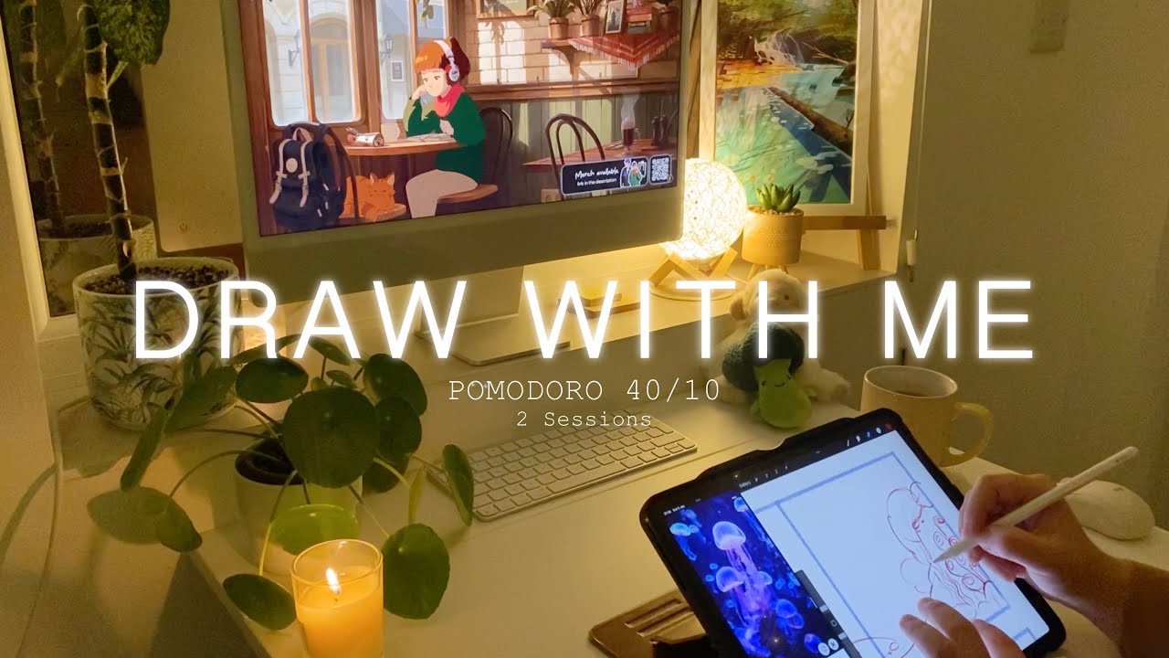 1,5 - Hour Draw with Me | Chill LoFi Music | Pomodoro 40-10 | Cozy Evening