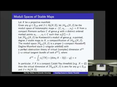 Counting curves in a quintic threefold | Chiu Chu Melissa Liu