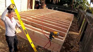 Floor framing cabin - new bedroom/bathroom addition to 1930's off grid cabin.