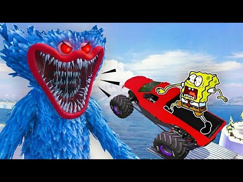 NOOO!! SpongeBob Reacts to Huggy Wuggy Monster Attack 😱 | BeamNG Drive | Woa Doodland