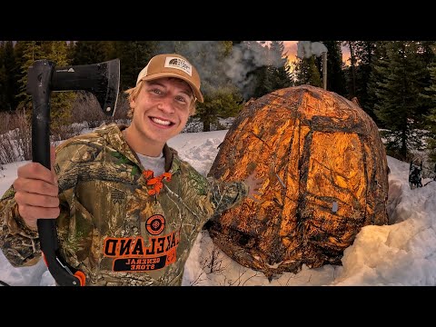 SOLO Hot Tent Camping in MOOSE Territory - Snowshoeing, Cooking & Fishing