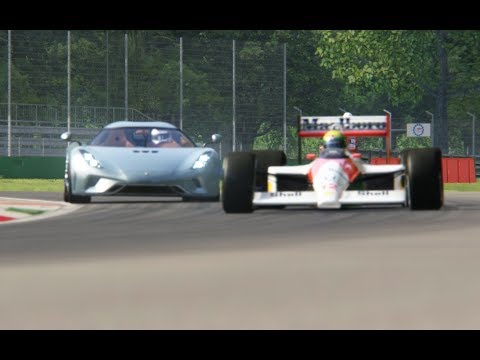 F1 McLaren-Honda MP4/4 R10 1988 Ayrton Senna vs Koenigsegg Regera at Monza Circuit