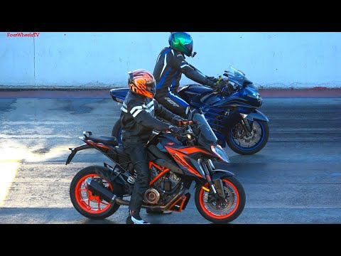 KTM 1290 Super Duke GT vs Kawasaki Ninja ZX-14R - Drag Racing at Palm Beach Raceway