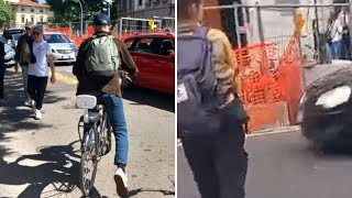 Firenze, i cantieri del tram e il percorso pedonale di viale Gramsci (tra auto e scooter). Guarni...