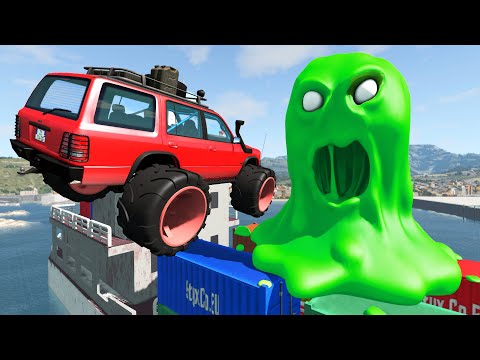 Crazy Cars High Speed Jumping Into Mouth of Green Monster - BeamNG Drive Game Crashes Compilation
