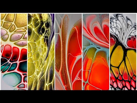 (121) Five Acrylic Pours ~ NEW #TLP Pigments ~ Bloom Swipe Technique