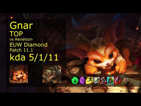 Gnar vs Renekton Top - EUW Diamond 5/1/11 Patch 11.1 Gameplay