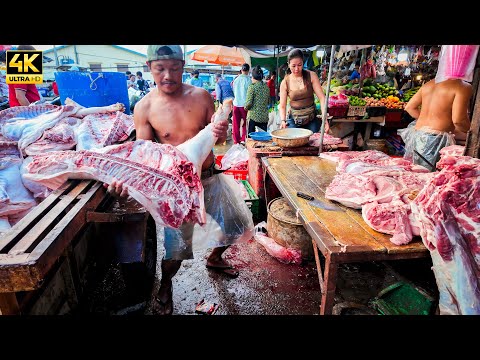 Amazing! 100+ Pigs Sold Daily 🇰🇭  Cambodia Market Life & Fresh Food Scenes!