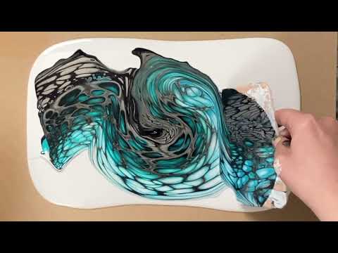 Soft organic transfer swipe, stretching out cells by hand - acrylic painting fluidart pourart