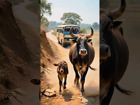 Sacred Cow VS Bus! Indian Cow's "CRAZY" Act Saves Everyone! 🤯