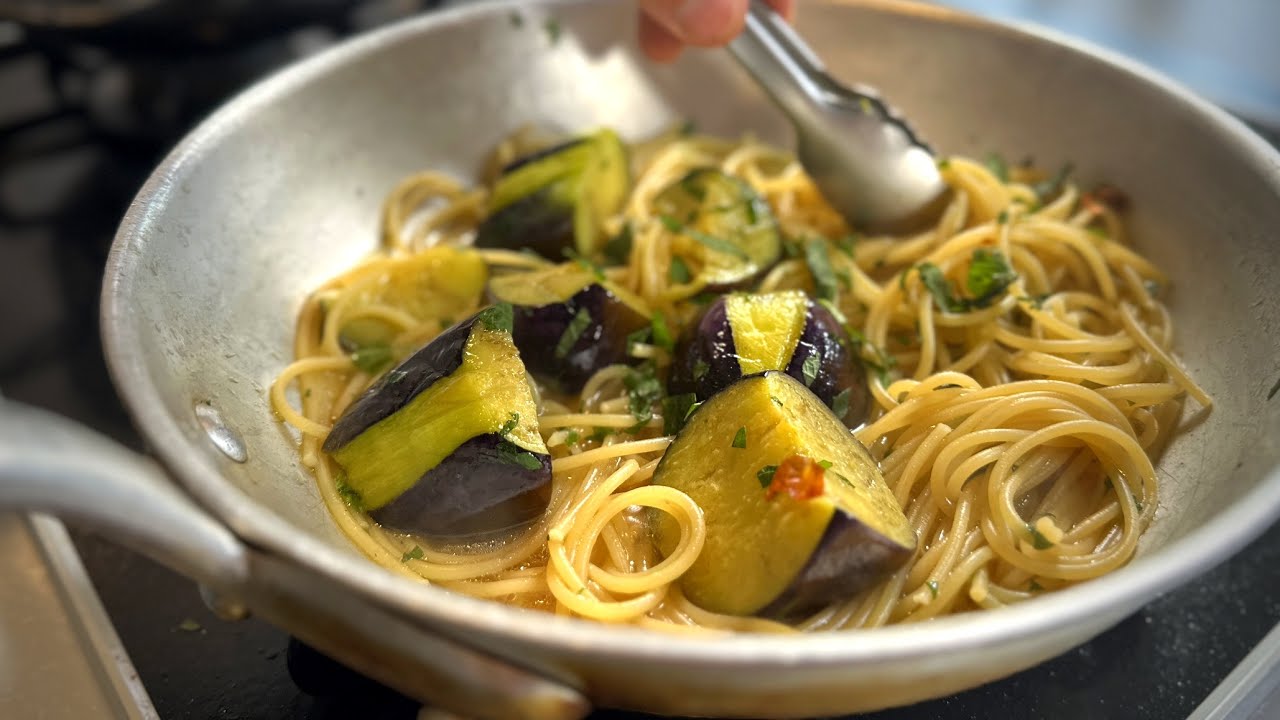 揚げなすとみょうがの和風パスタ