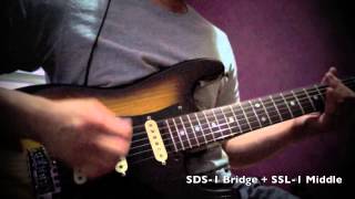 Video thumbnail for DIMARZIO SDS 1 Bridge Single coil + inbetween with a Seymour Duncan SSL 1 middle single coil RWRP by Anarchy Audio
