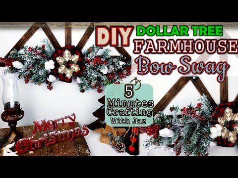 DOLLAR TREE FARMHOUSE CHRISTMAS BOW SWAG DIY | 5 MINUTES CRAFTING No. 19