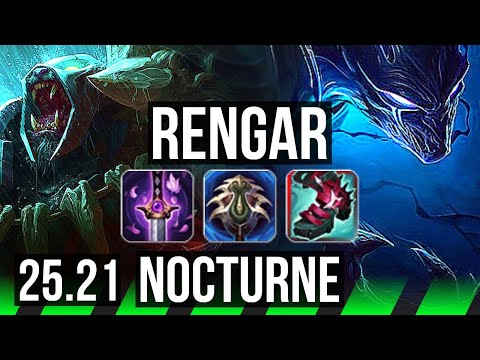 RENGAR vs NOCTURNE (JGL) | Rank 1 Rengar, 71% winrate, 6 solo kills | KR Challenger | 25.21