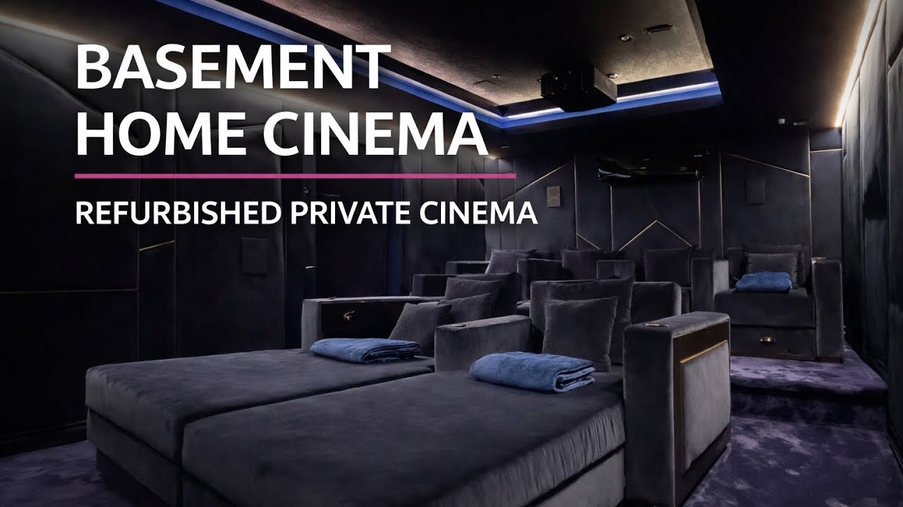 Completed basement home cinema project before and after transformation