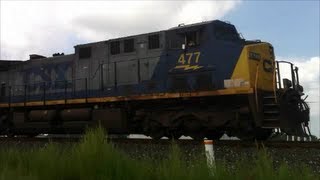 preview picture of video 'CSX AC44CW number 477 and SD70MAC number 4826 on Ballast Train W477-09 East'