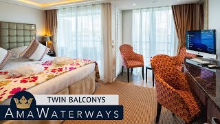 AMA Stella | Twin Balcony Stateroom Tour & Review 4K | AMA Waterways River Cruise Category AA/AB