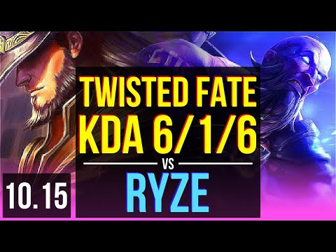 TWISTED FATE vs RYZE (MID) | Rank 13 Twisted Fate, KDA 6/1/6, 600+ games | BR Challenger | v10.15