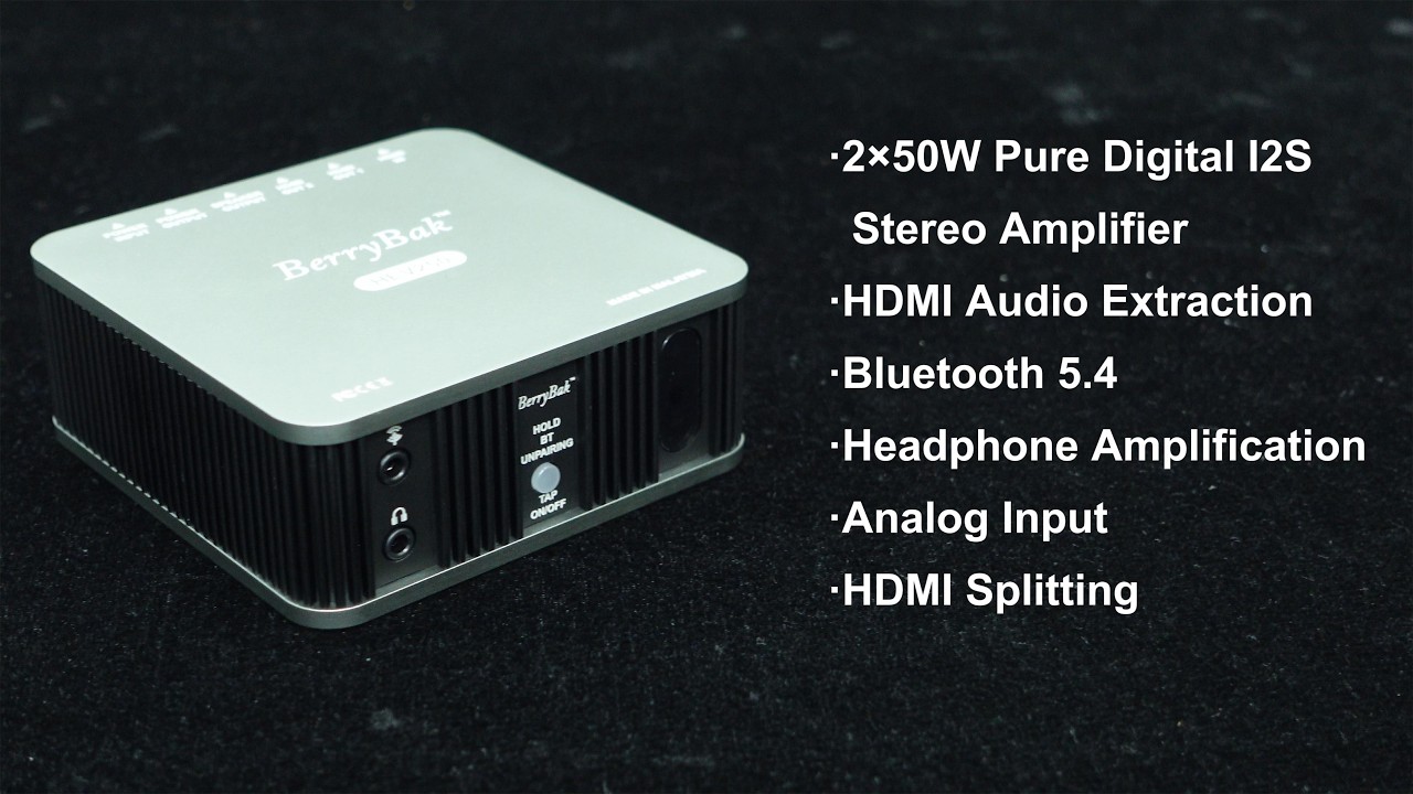 HEV250 Desktop Audio/Video Hub: 2x50W I2S Digital AMP with QCC3095 Bluetooth 5.4 & HDMI Extractor