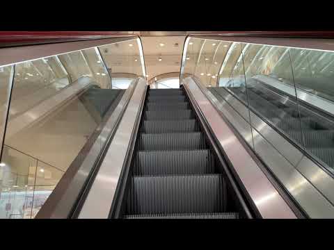Red Handrails KONE Single-File Escalators at Uniqlo in Oxford Street in London