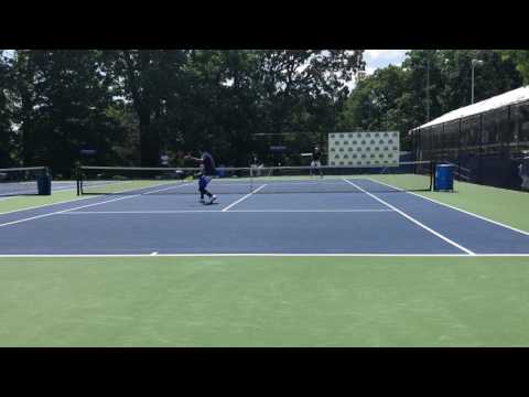 Nick Kyrgios practicing volleys with Jack Sock at 2017 Citi Open