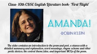 CBSE Class 10 Poem Amanda | Robin Klein | Summary and Explanation | MCQs | FIRST FLIGHT #amanda