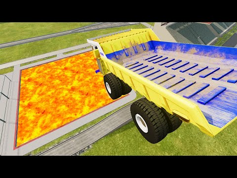 TOP 100 Cars vs Lava Pools Monster Truck, School Bus, Belaz – BeamNG.Drive | BeamNG-Destruction
