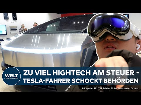 IRRE AKTION: Tesla Cybertruck-Fahrer braust mit Apple Vision Pro-Brille durch den Verkehr