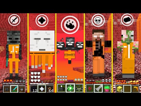 Minecraft All Nether Mobs Became Prison Battle ! What Mob is the best? MONSTER SCHOOL my craft