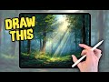 PROCREATE Landscape Drawing Tutorial - Forest Sun Rays
