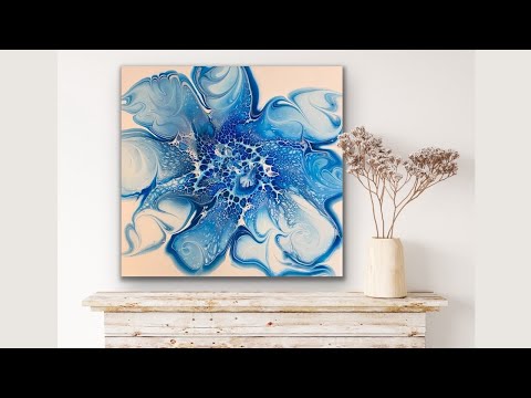 #137 Blue & White Floating Bloom | Acrylic Pour Painting | Abstract Art | Fluid Art