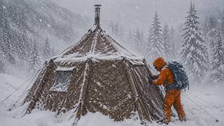 Surviving Winter in Snowstorm Alone with Insulated Tent at - 21°C