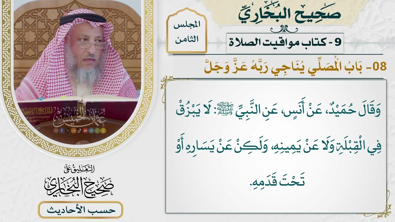 [531] حديث: إن أحدكم إذا صلى يناجي ربه فلا يتفلن عن يمينه [[كتاب مواقيت الصلاة]]