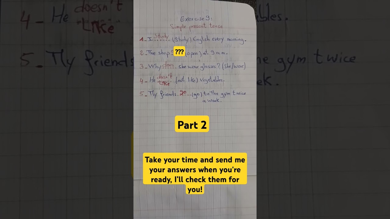 Here's a simple exercise to practice the simple present tense: EXERCISE 9 part 2 #english  #grammar