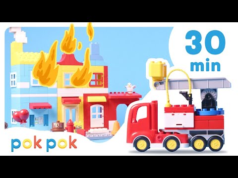 Building with Diggers, Firefighting, & More 🚒 | Calm Toddler Learning | Pok Pok