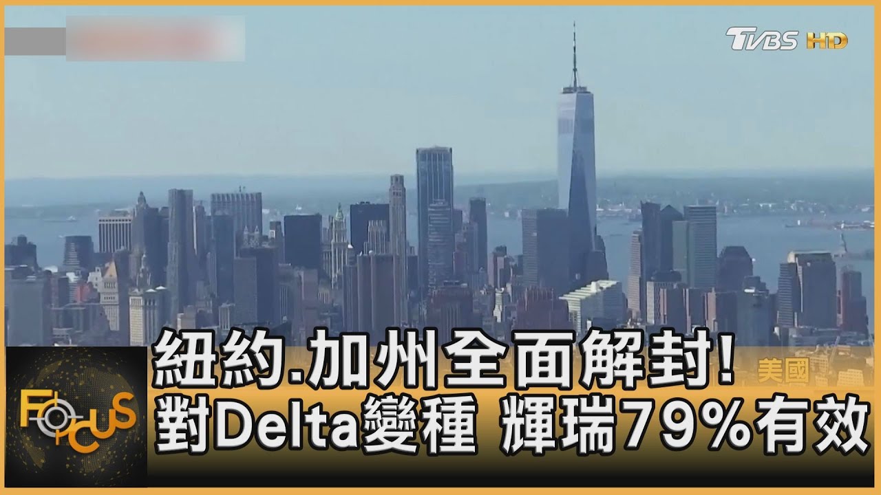 紐約.加州全面解封!對Delta變種 輝瑞79%有效