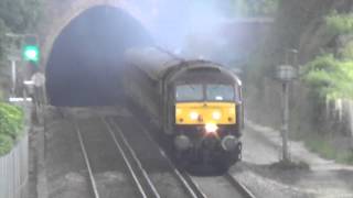 preview picture of video 'Class 47 + 44932 on Cathedral Express passing Folkestone Warren 28/06/14'