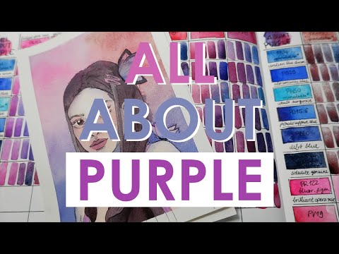 MIXING & SWATCHING ALL PURPLE COLOURS In My Watercolour Collection + Purple Portrait Painting