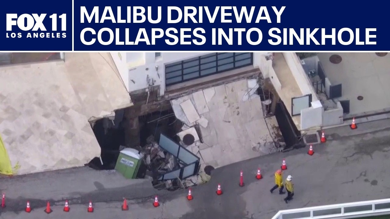 Sinkhole forms after driveway collapses at Malibu beachfront home