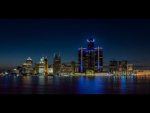 DETROIT Night Skyline view from WINDSOR, Canada, Smooth Jazz Songs by Incognito. eScapesTV Michigan