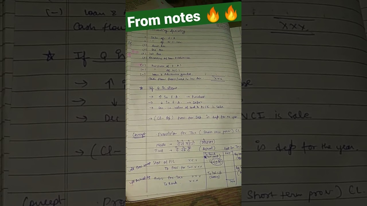 Class 12 Cash flow statement notes #cfs #notes #caparaggupta