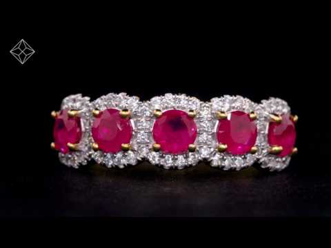 RUBY AND DIAMOND HALO 5 STONE ASTERIA RING IN 18K GOLD VERSION - FT87 T