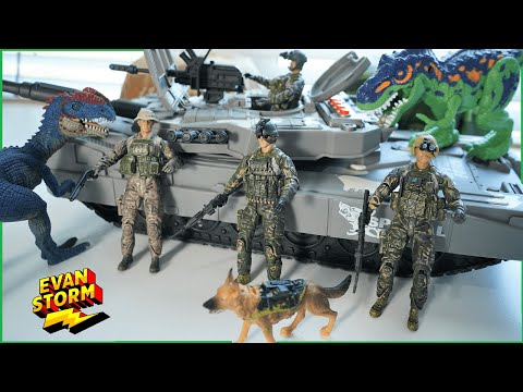 Let's Play! Plastic Army Ranger Men Action Figure Toys Pretend Play with T-Rex